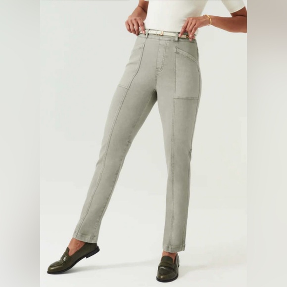 Spanx Stretch Twill Straight Leg Pull On Pants Olive Oil Green Women’s Size XL - Picture 12 of 12